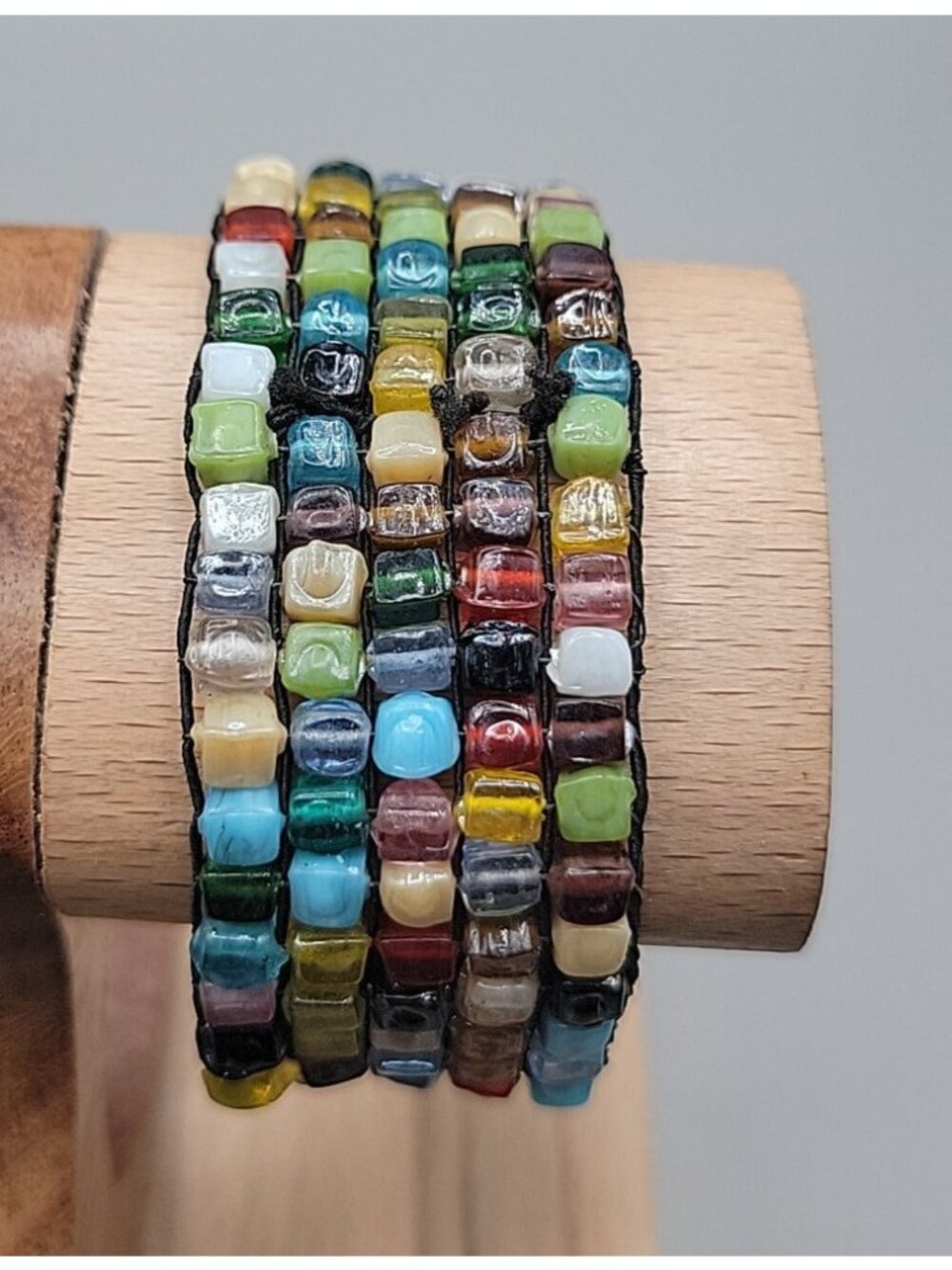 Multi Semi-Precious Gem Stone Glass Mosiac Stretch Bracelet Up To 8" Rough Cut - Picture 3 of 8